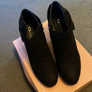 Black suede boots tie like bow on side